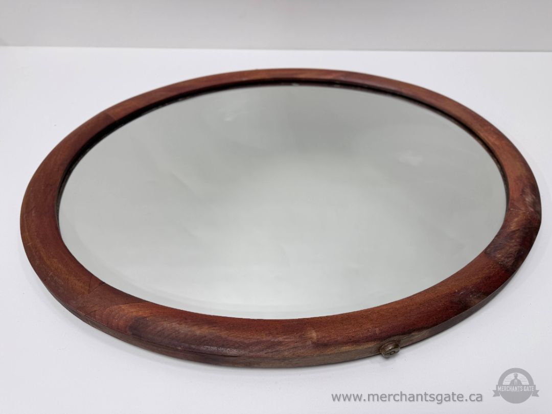 Oval Wood Framed Wall Mirror 24 x 20 with Beveled Glass