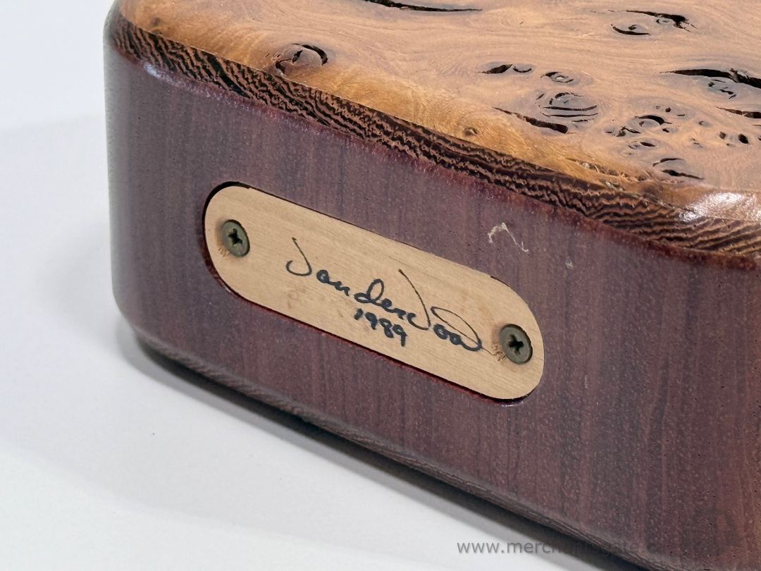 Vintage Handcrafted Burl Wood Bank Signed 1989 Natural Edge Coin Bank