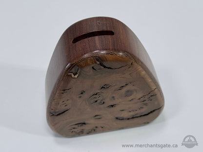 Vintage Handcrafted Burl Wood Bank Signed 1989 Natural Edge Coin Bank
