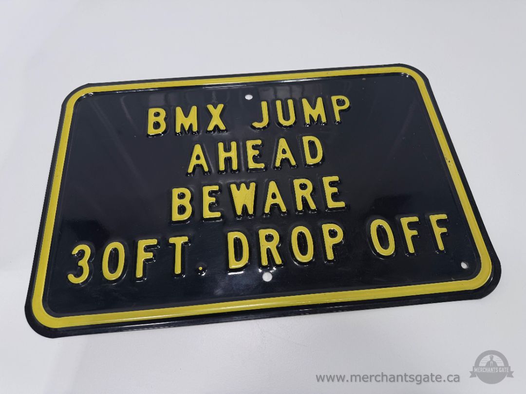 BMX Jump Ahead Beware 30ft Drop Off Metal Sign Heavy Duty Wall Decor